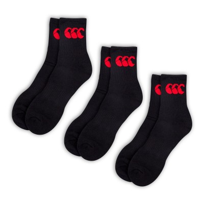 CANTERBURY 3 PACK CREW SOCK BLACK/RED