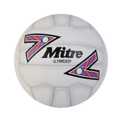 MITRE ULTRAGRIP NETBALL WHITE/BLACK/PURPLE