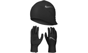 NIKE MENS ESSENTIAL RUNNING HAT AND GLOVE SET- BLACK