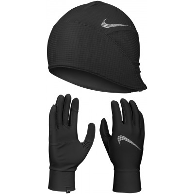 NIKE MENS ESSENTIAL RUNNING HAT AND GLOVE SET- BLACK